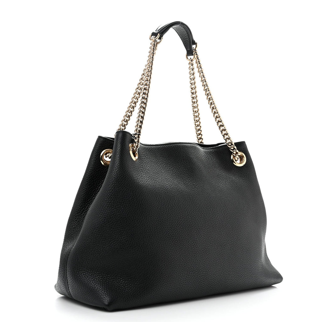 Pebbled Calfskin Medium Soho Chain Shoulder Bag Black