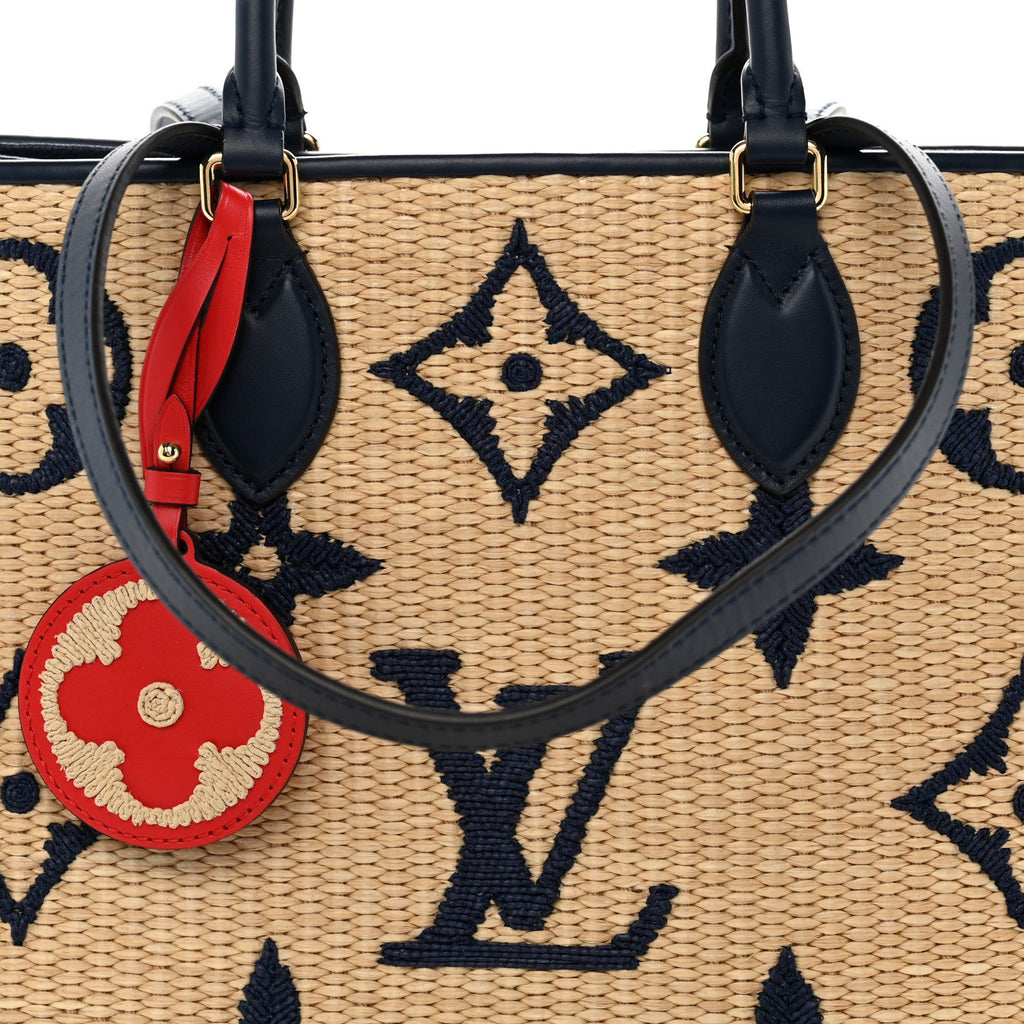 Raffia Calfskin Monogram Giant Onthego MM Blue
