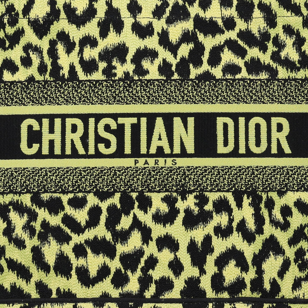 Canvas Mizza Embroidered Medium Leopard Book Tote Lime Pop