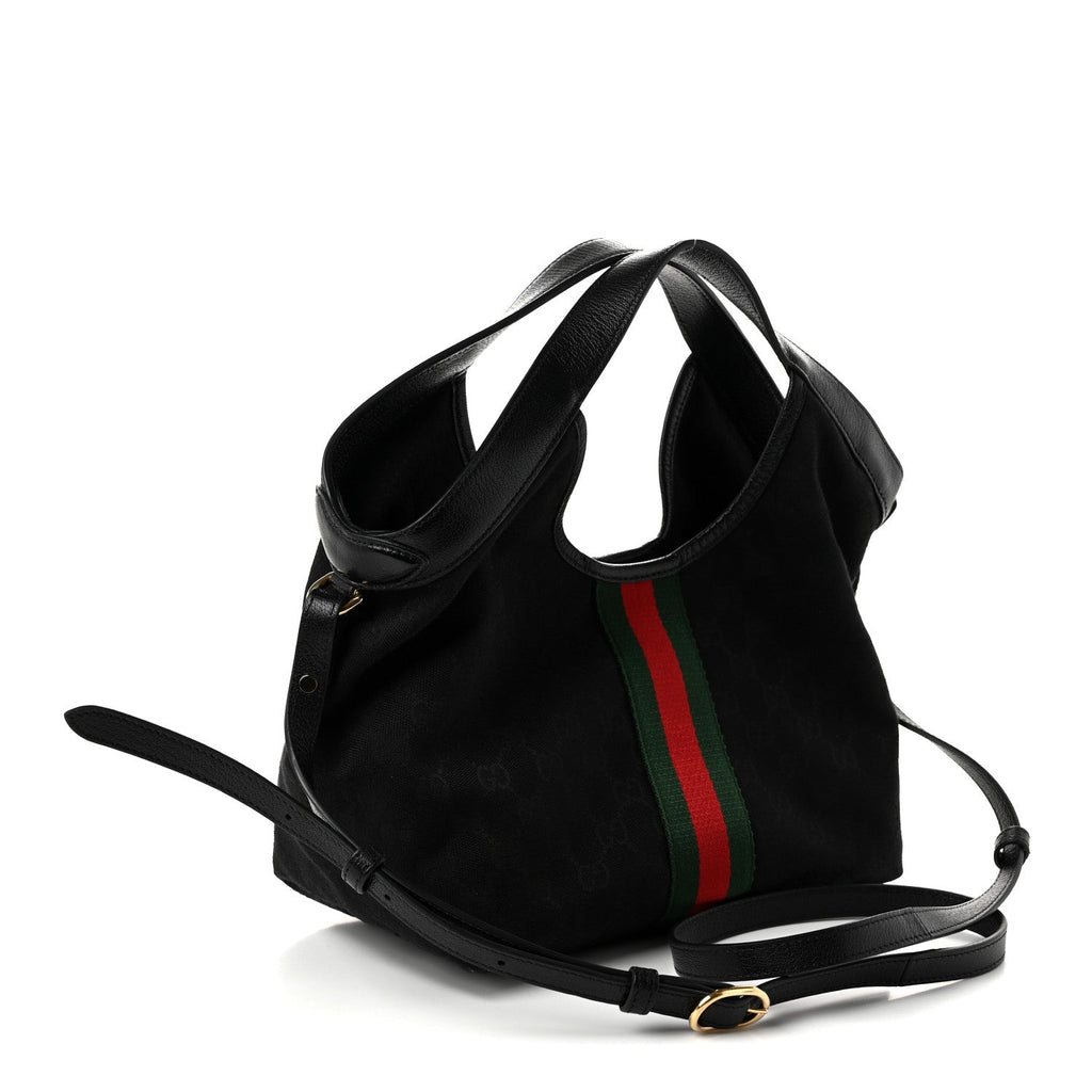 Denim GG Monogram Web Small Giglio Tote Black