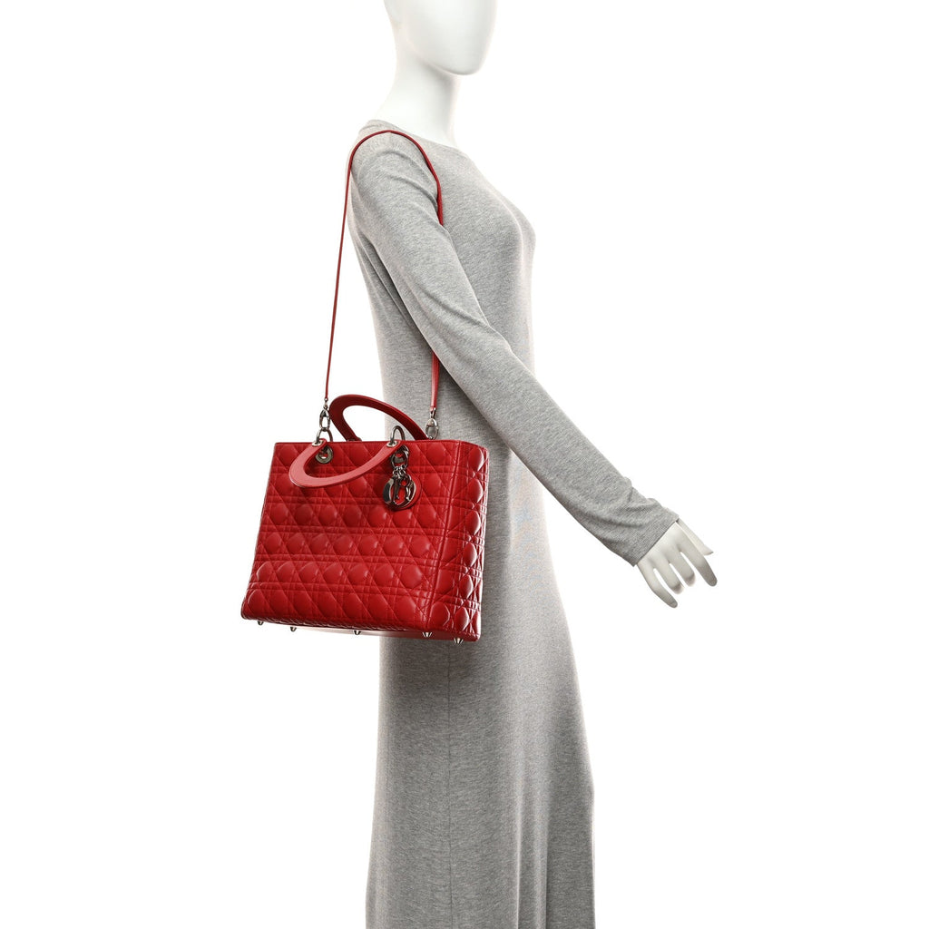 Lambskin Cannage Large Lady Dior Red