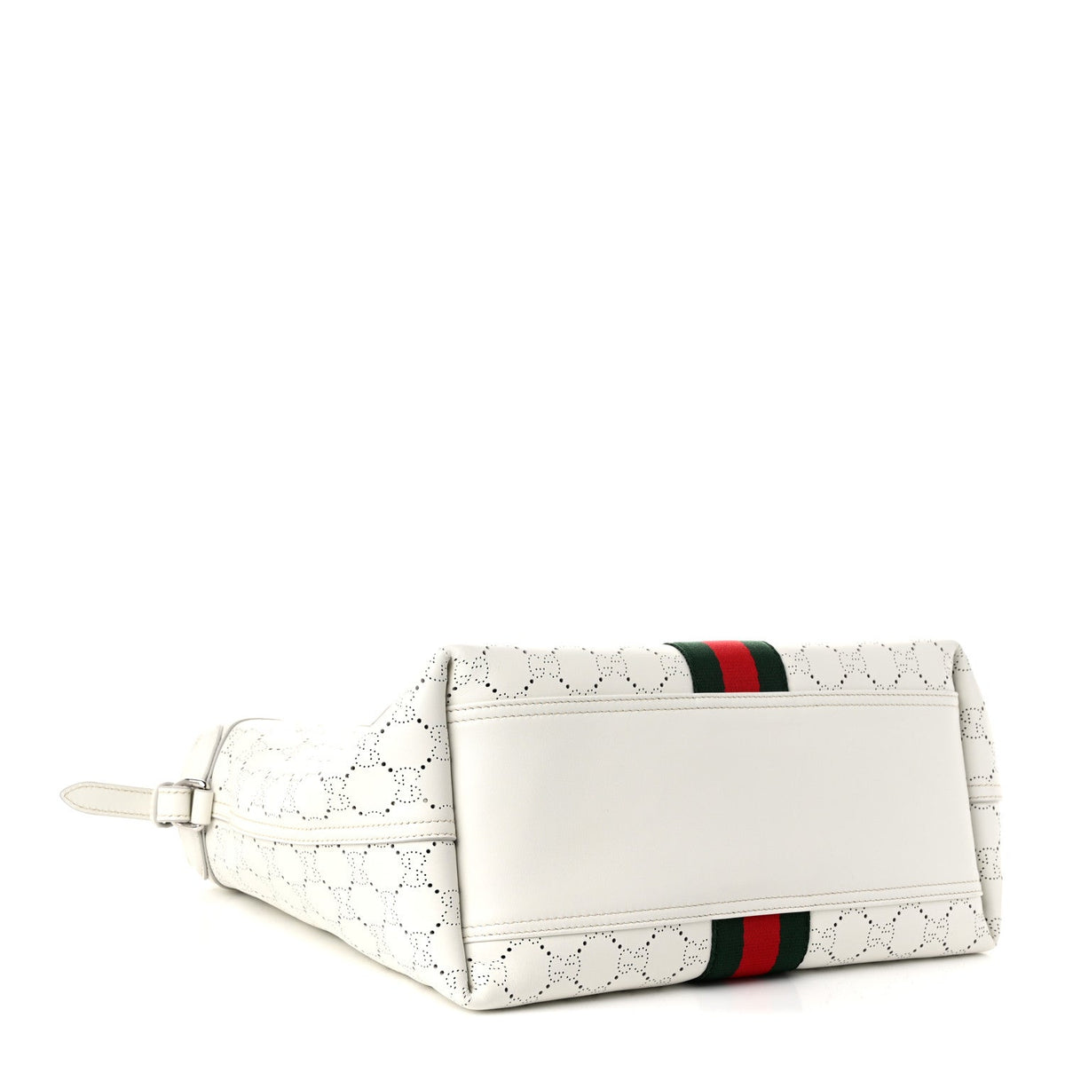 Calfskin Perforated GG Web Small Giglio Tote White