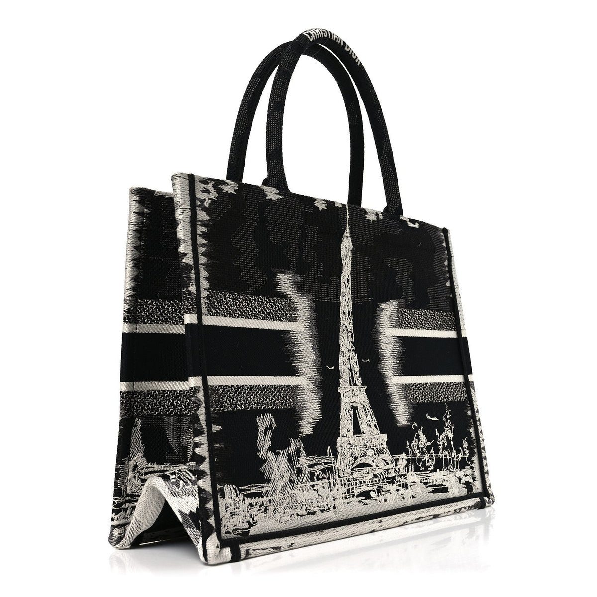 Canvas Embroidered Medium Paris Book Tote Black White