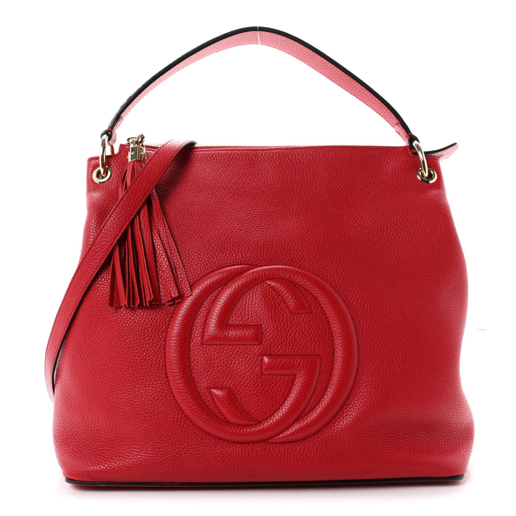 Pebbled Calfskin Large Soho Hobo Tabasco Red