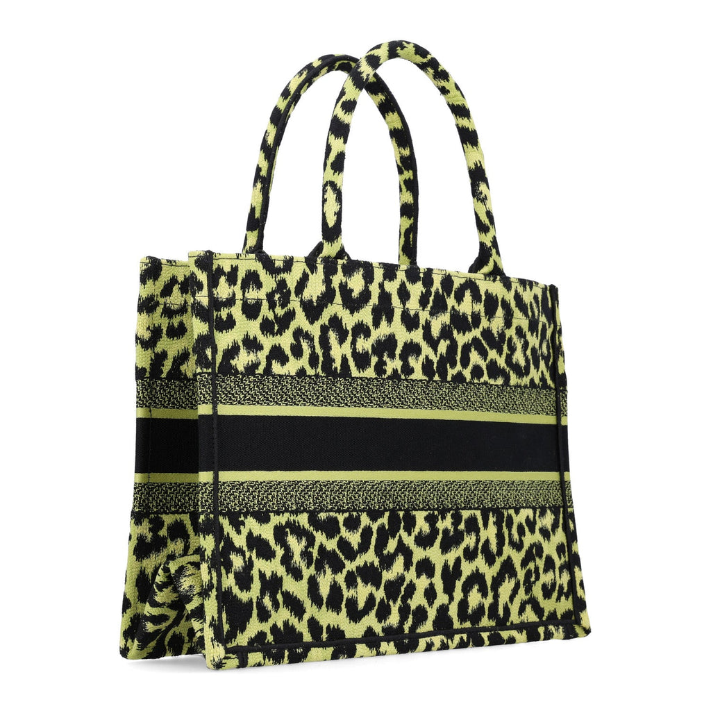 Canvas Mizza Embroidered Medium Leopard Book Tote Lime Pop
