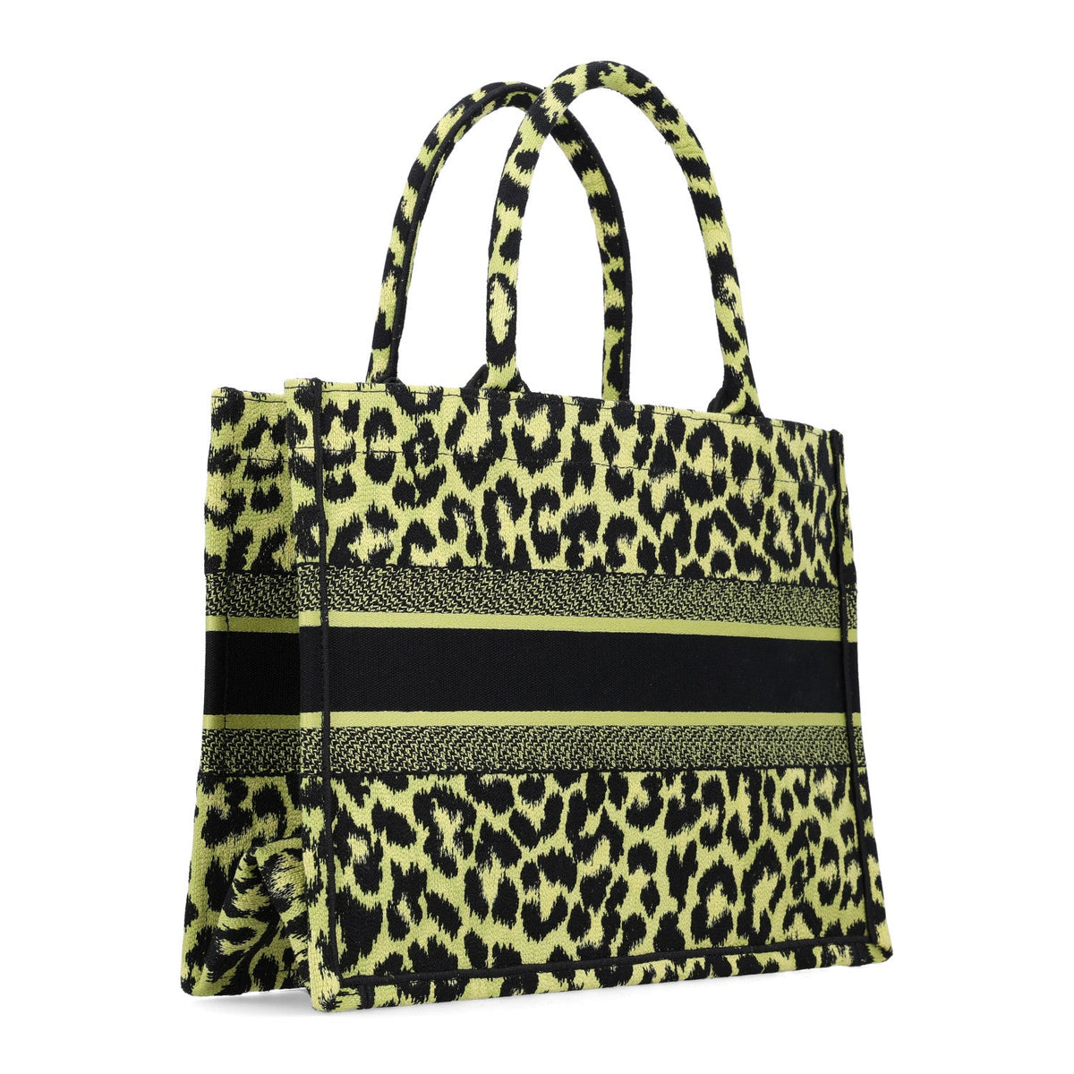 Canvas Mizza Embroidered Medium Leopard Book Tote Lime Pop