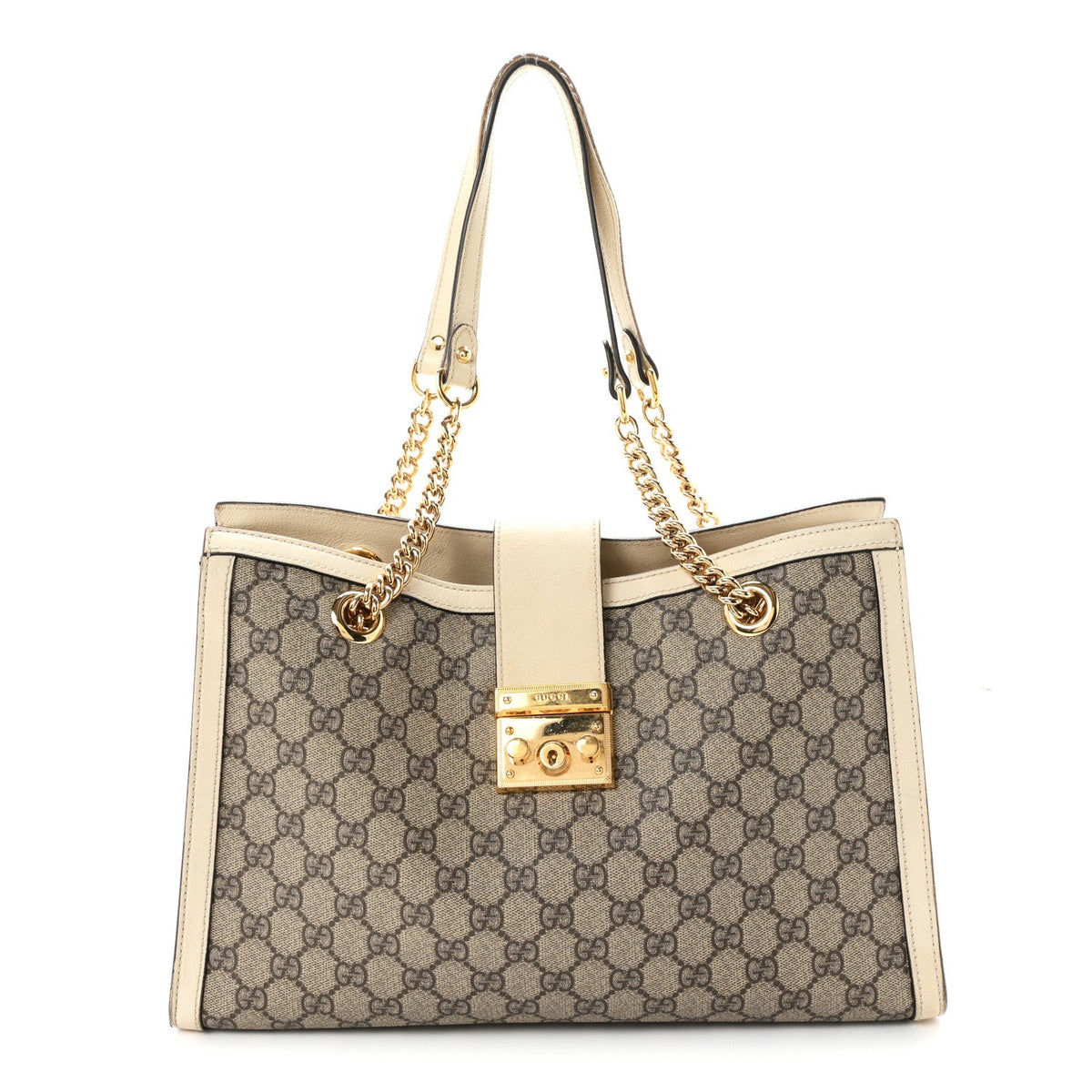 GG Supreme Monogram Medium Padlock Tote White