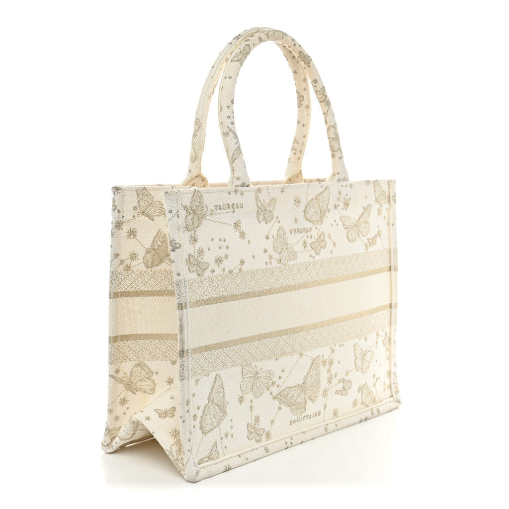 Canvas Embroidered Medium Butterfly Zodiac Book Tote Gold