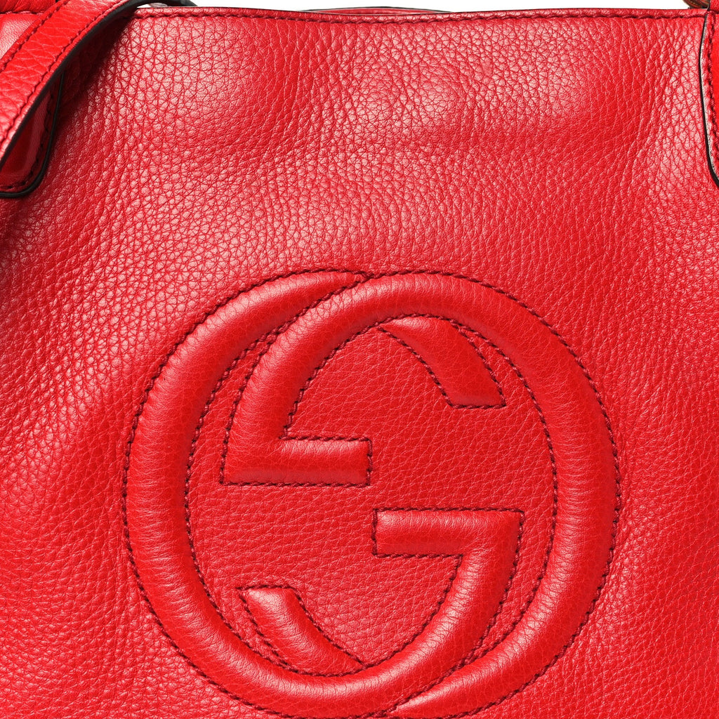 Pebbled Calfskin Small Soho Top Handle Bag Red