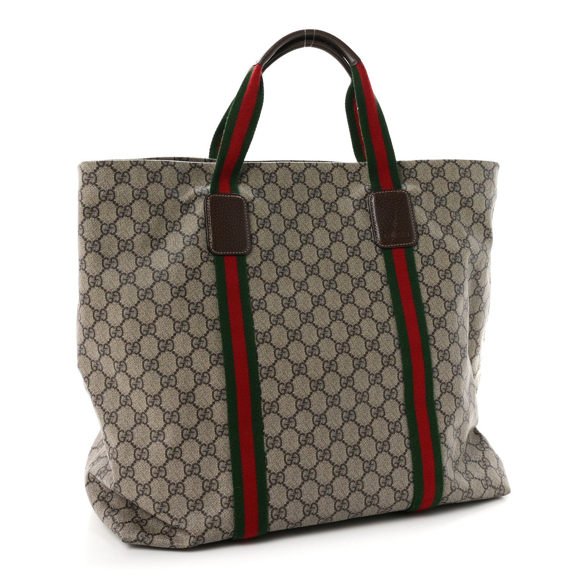 Tender GG Supreme Monogram Textured Dollar Calfskin Web Tote Beige Ebony New Acero