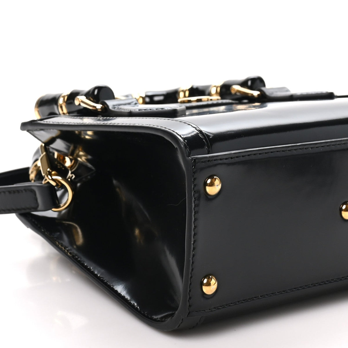 Shiny Polished Calfskin Small Diana Tote Bag Black