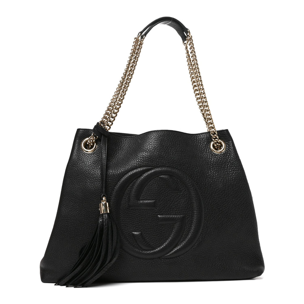 Pebbled Calfskin Medium Soho Chain Shoulder Bag Black