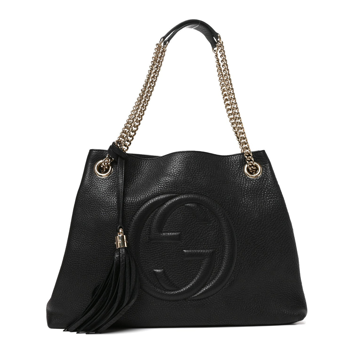 Pebbled Calfskin Medium Soho Chain Shoulder Bag Black