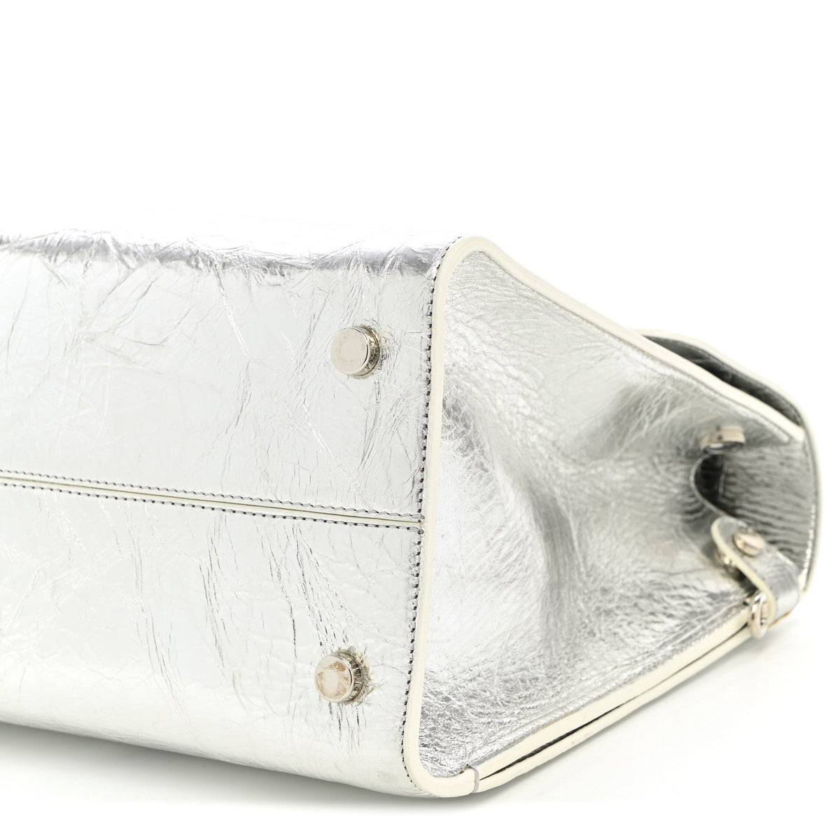 Metallic Calfskin Medium Diorever Flap Silver