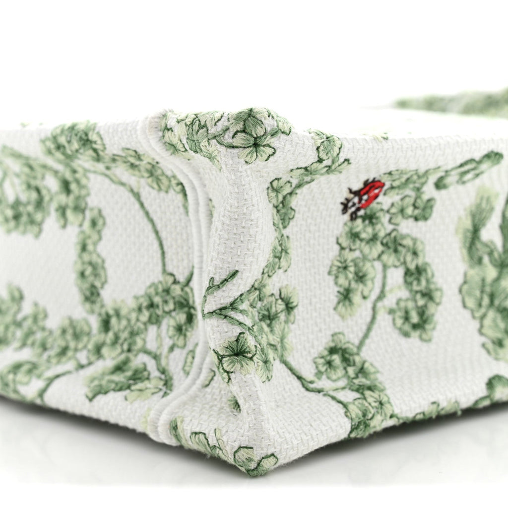Cotton Toile De Jouy Clover Embroidered Dior Medaillon Mini Book Tote With Strap Verde Multicolor