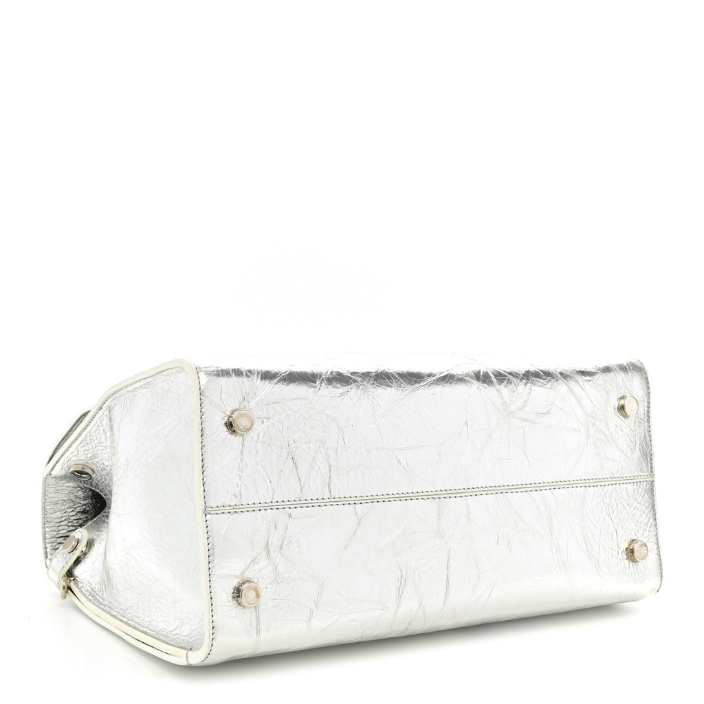 Metallic Calfskin Medium Diorever Flap Silver