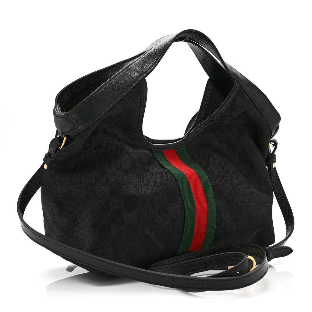 Denim GG Monogram Web Small Giglio Tote Black