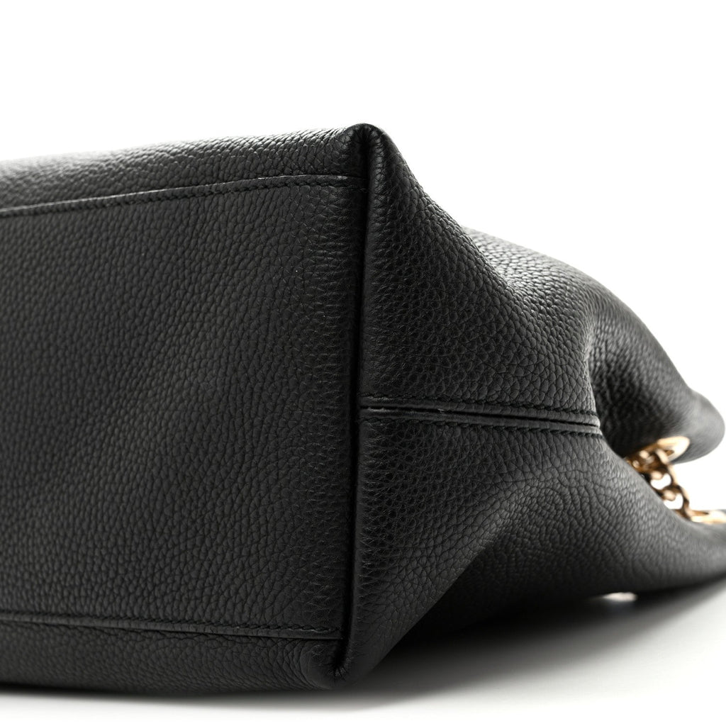 Pebbled Calfskin Medium Soho Chain Shoulder Bag Black