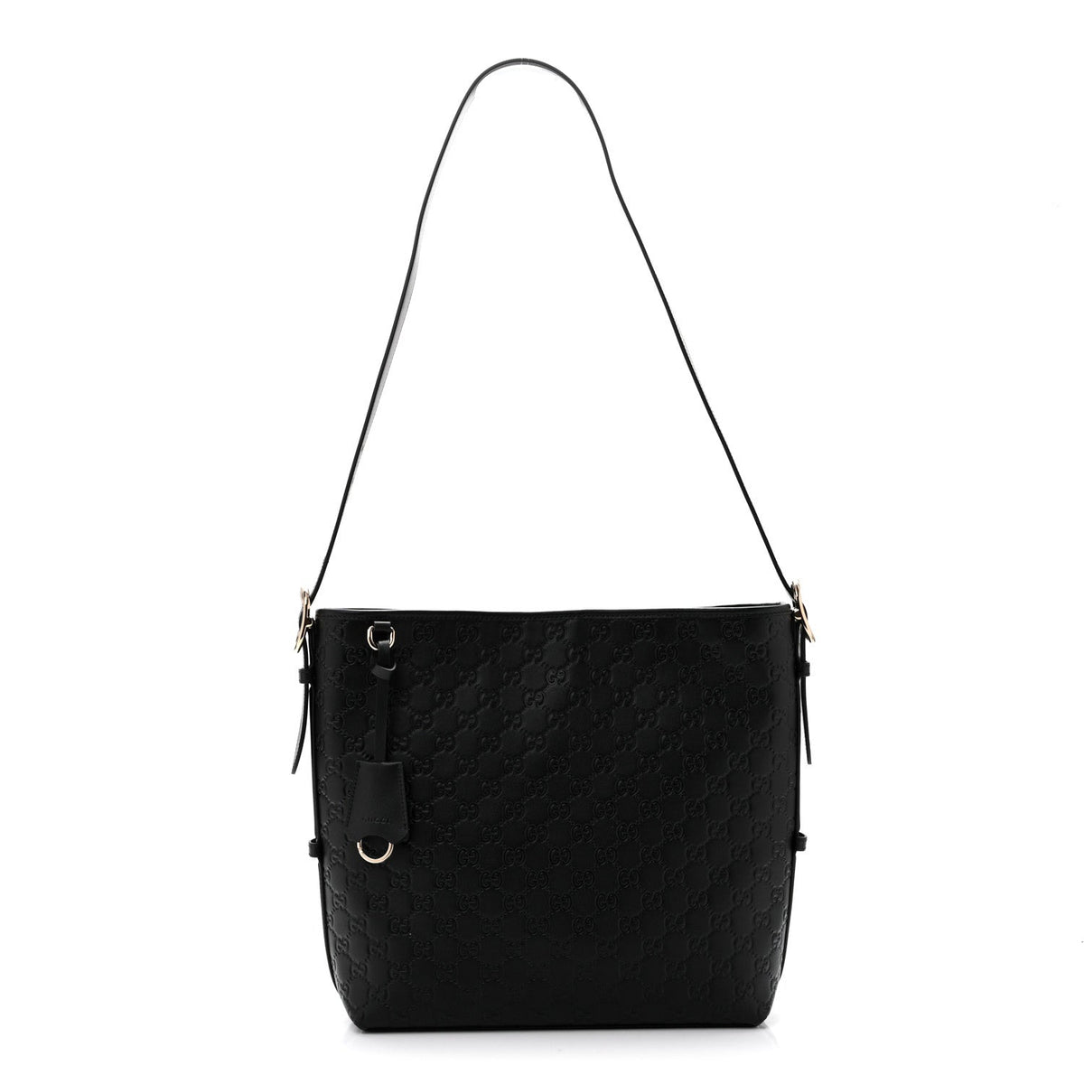 GG Calfskin Embossed Emblem Medium Shoulder Bag Black