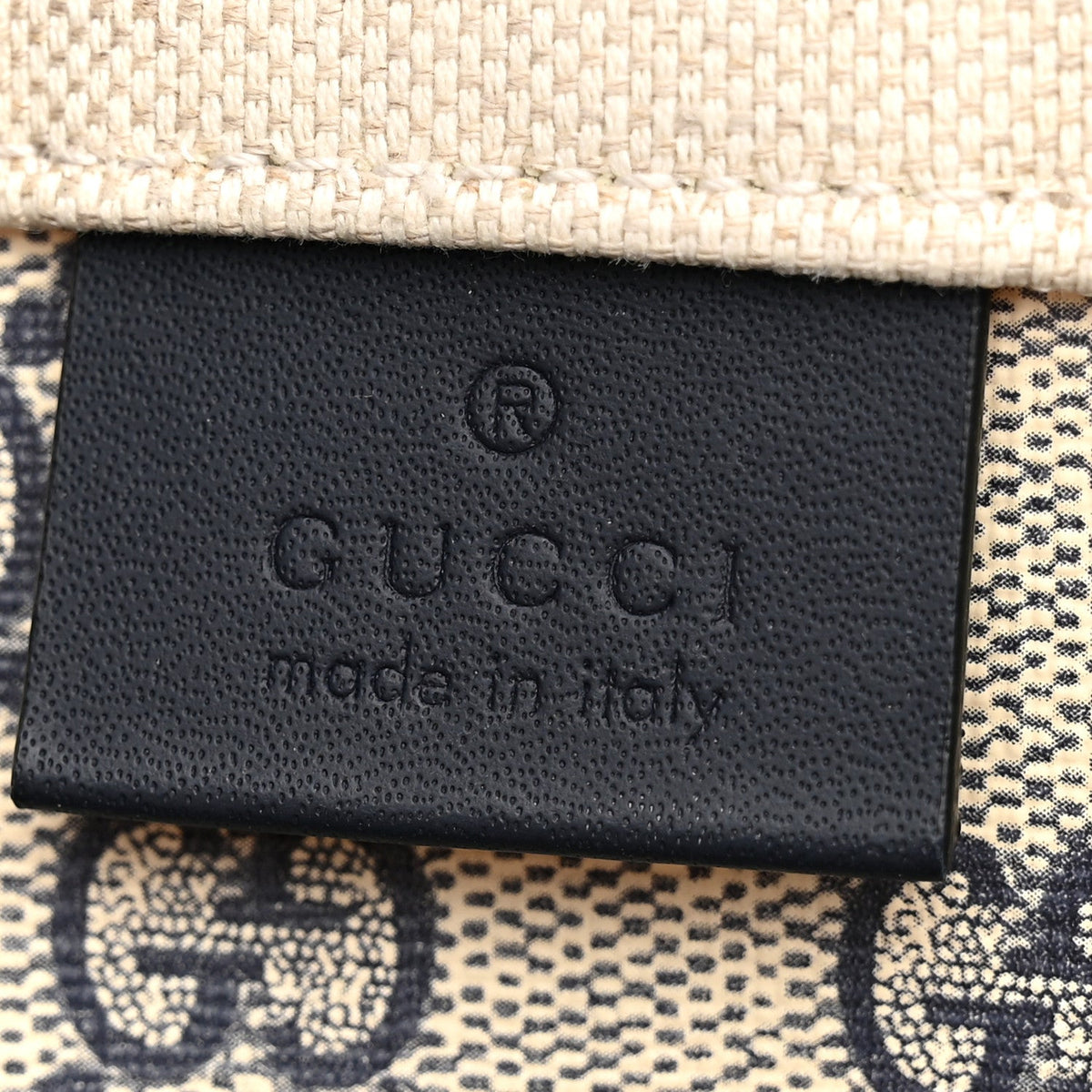Canvas Calfskin Logo Print Medium Tote Bag Navy