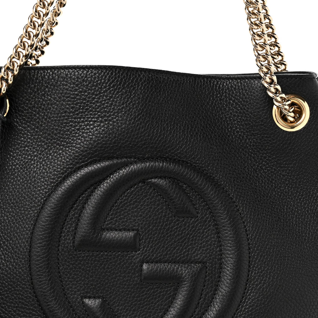 Pebbled Calfskin Medium Soho Chain Shoulder Bag Black