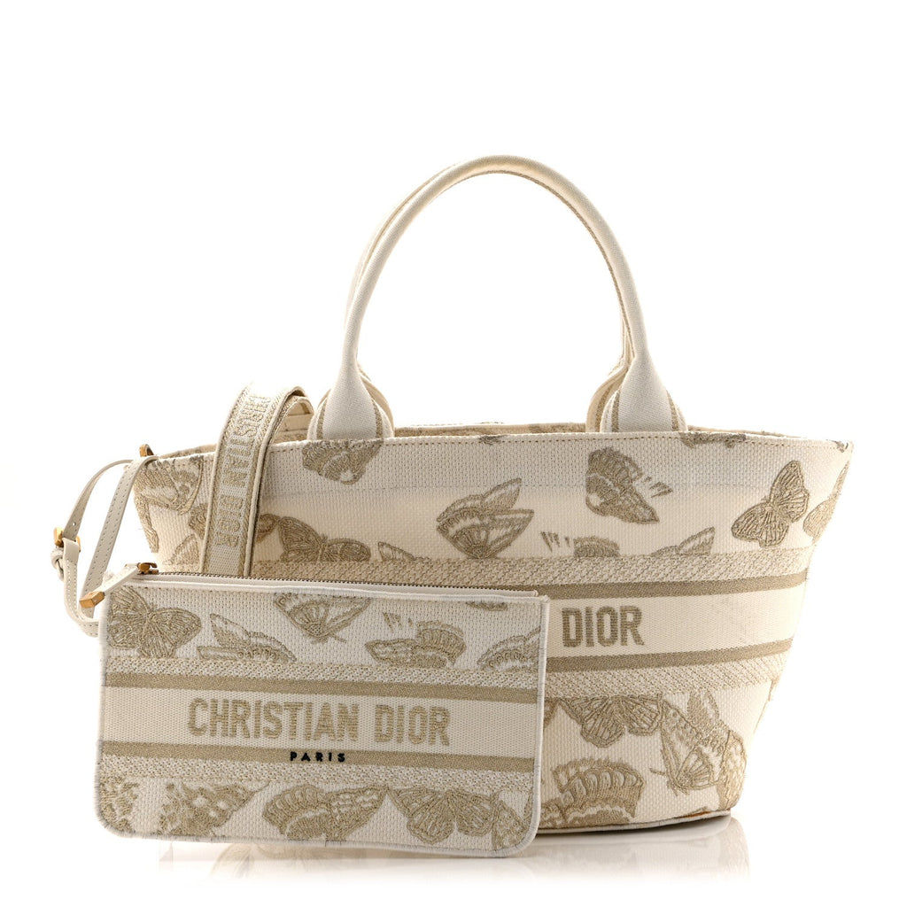 Canvas Embroidered Butterfly Bandana Print Hat Basket  White Gold