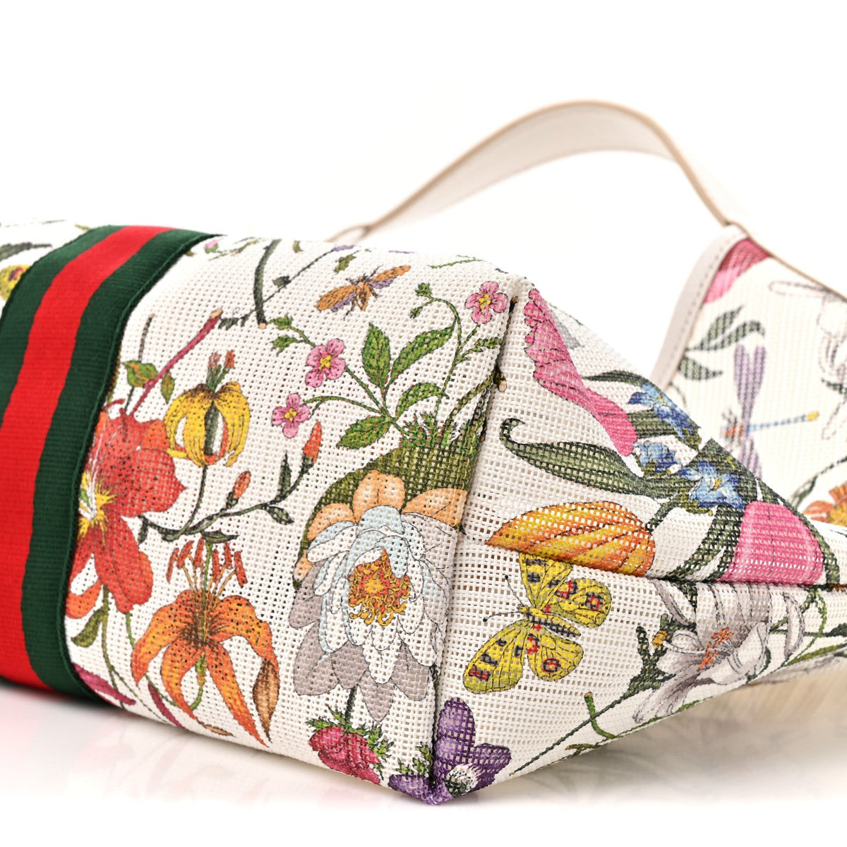 Net Calfskin Web Small Giglio Tote White Multicolor