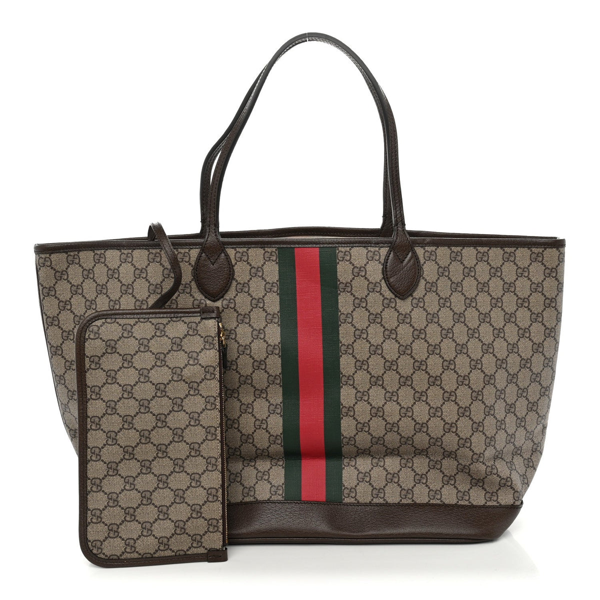 GG Supreme Monogram Textured Dollar Calfskin Web Large Ophidia Tote Beige Ebony New Acero