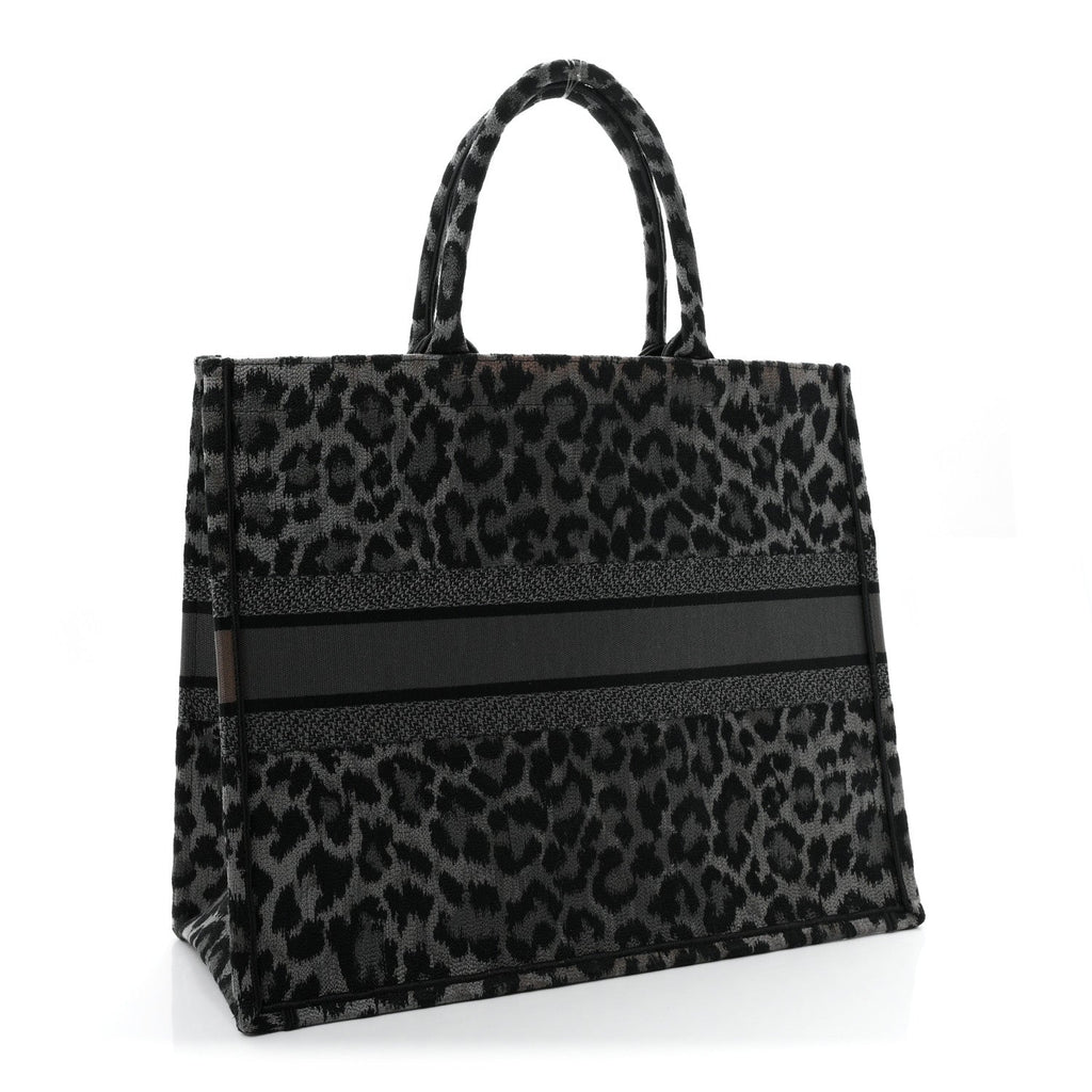Canvas Mizza Embroidered Large Leopard Book Tote Grey