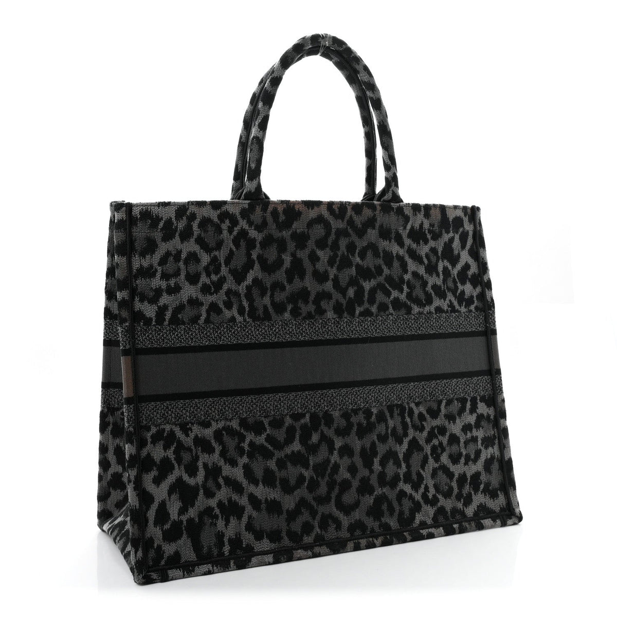 Canvas Mizza Embroidered Large Leopard Book Tote Grey