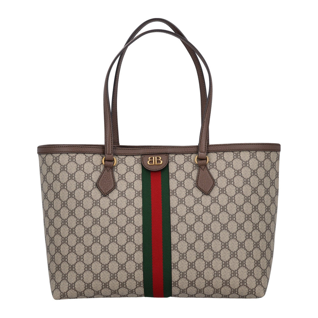 X BALENCIAGA BB Supreme Monogram Web Medium Ophidia Shopping Tote Beige New Acero