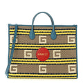 Fabric Embroidered Hawaii Striped Tote Bag Blue