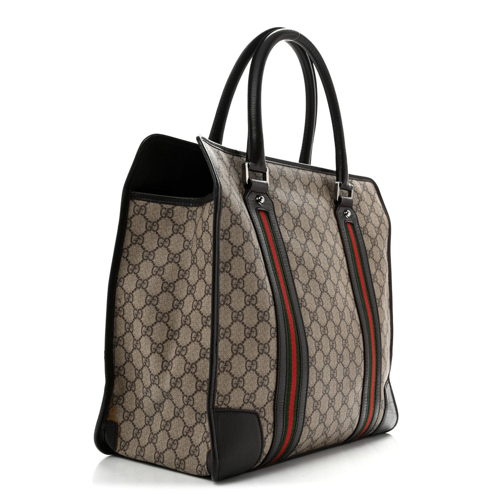 GG Plus Monogram Web Large Tote Dark Brown
