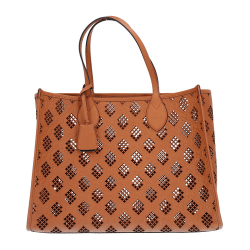 Calfskin GG Monogram Diamond Cut Medium Ophidia Tote Bag Brown