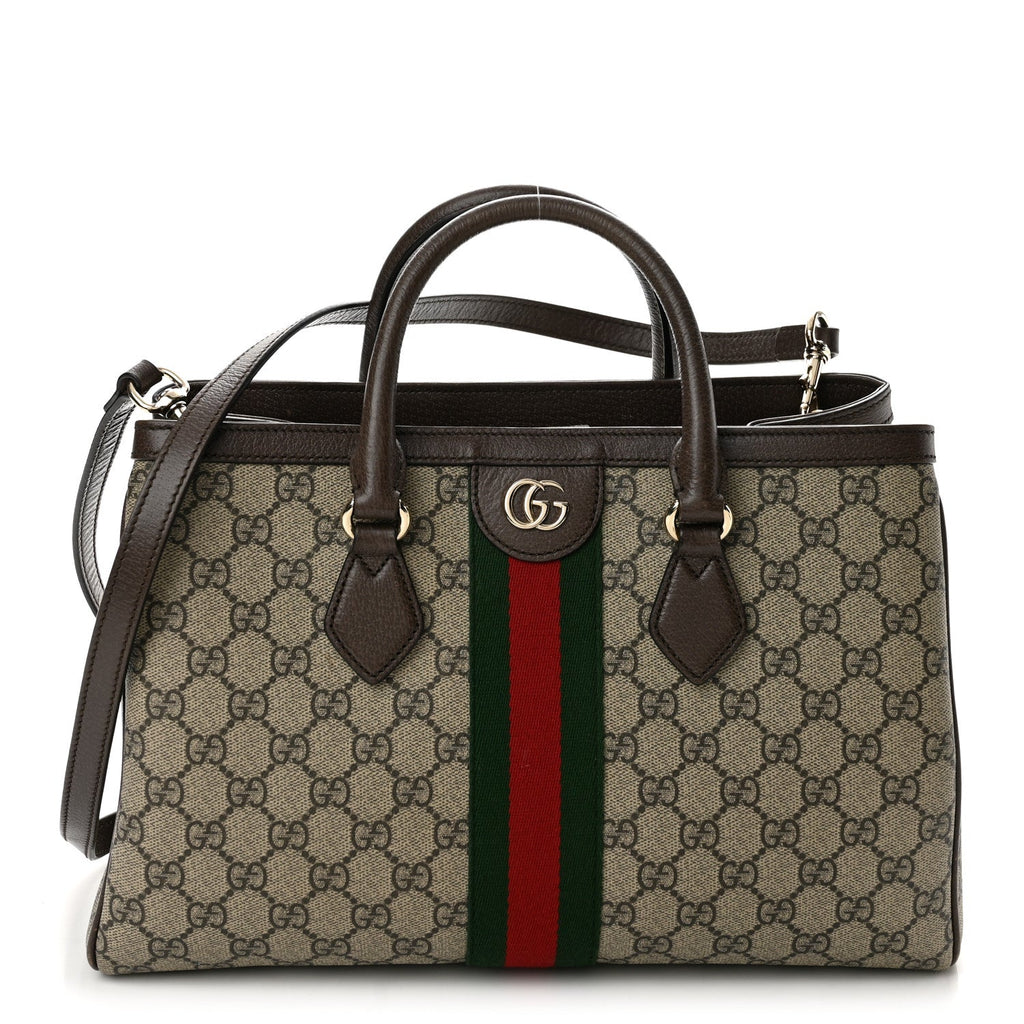 GG Supreme Monogram Web Medium Ophidia Tote Bag Brown