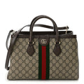 GG Supreme Monogram Web Medium Ophidia Tote Bag Brown