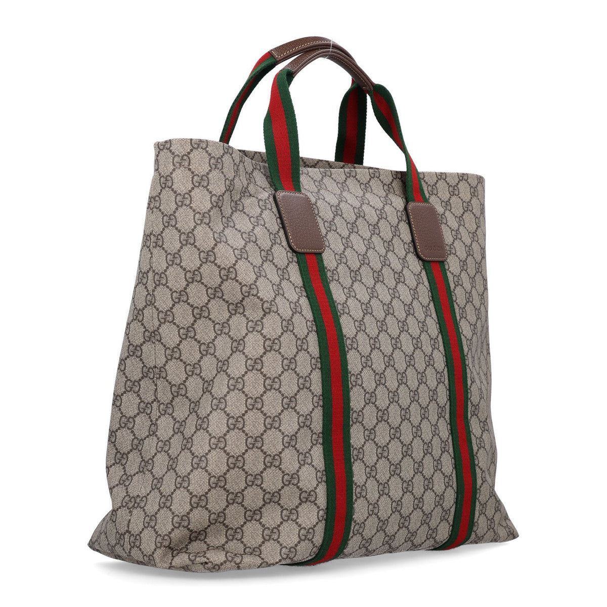 Tender GG Supreme Monogram Textured Dollar Calfskin Web Tote Beige Ebony New Acero