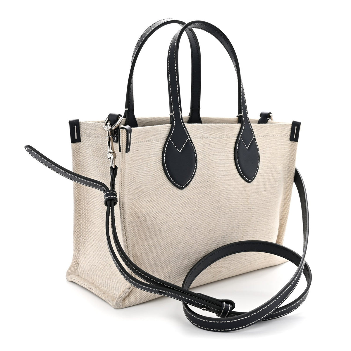Canvas Calfskin Logo Print Medium Tote Bag Navy