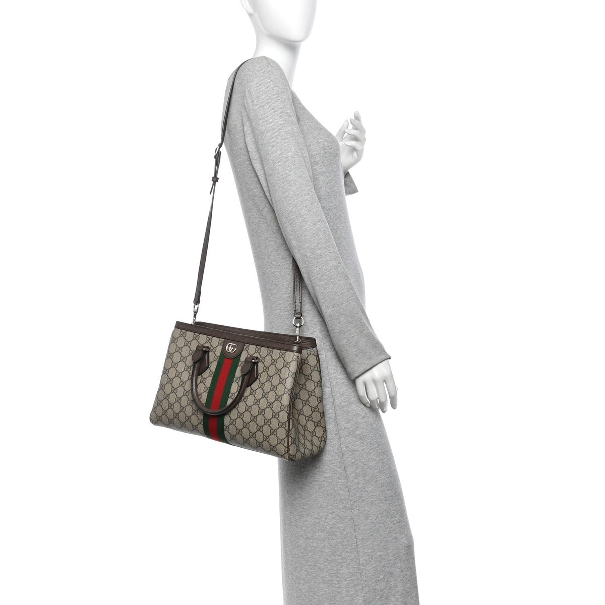GG Supreme Monogram Web Medium Ophidia Tote Bag Brown