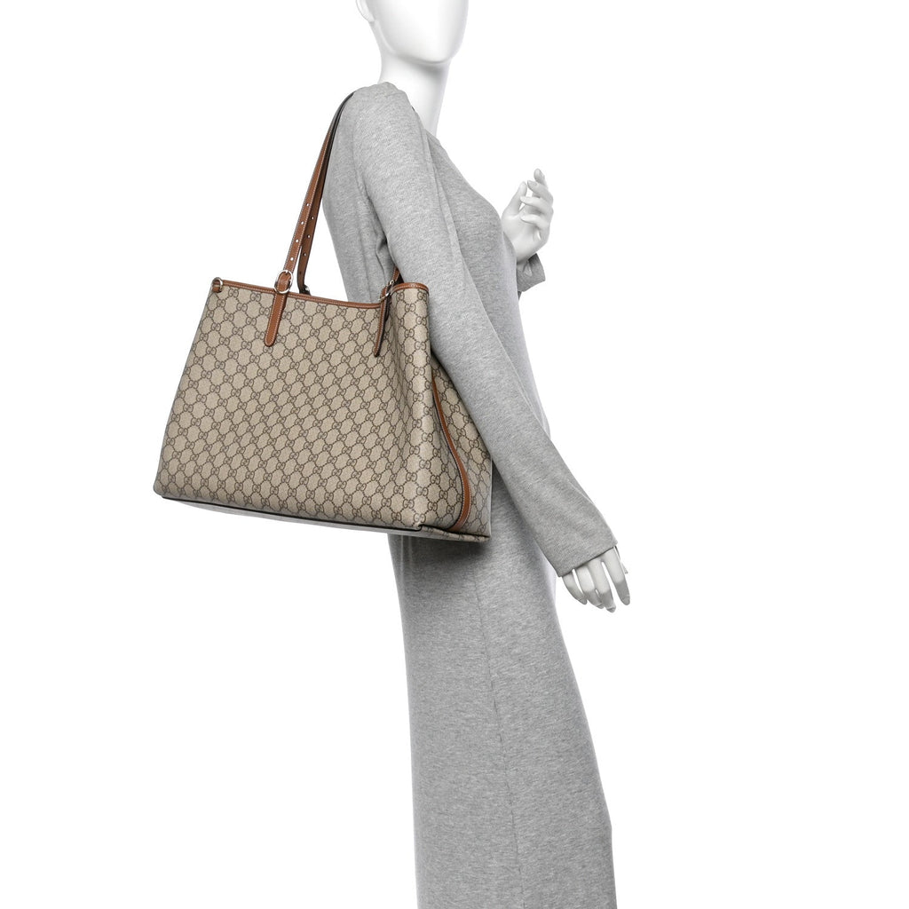 GG Supreme Monogram Emblem Maxi Tote Bag Beige Dark Brown