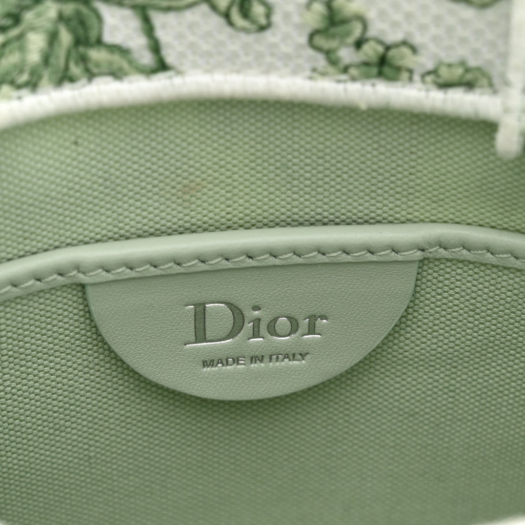 Cotton Toile De Jouy Clover Embroidered Dior Medaillon Mini Book Tote With Strap Verde Multicolor