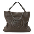 Sakai Be Green Calfskin Diagonal Stitched Medium Blondie Tote Craclet Brown