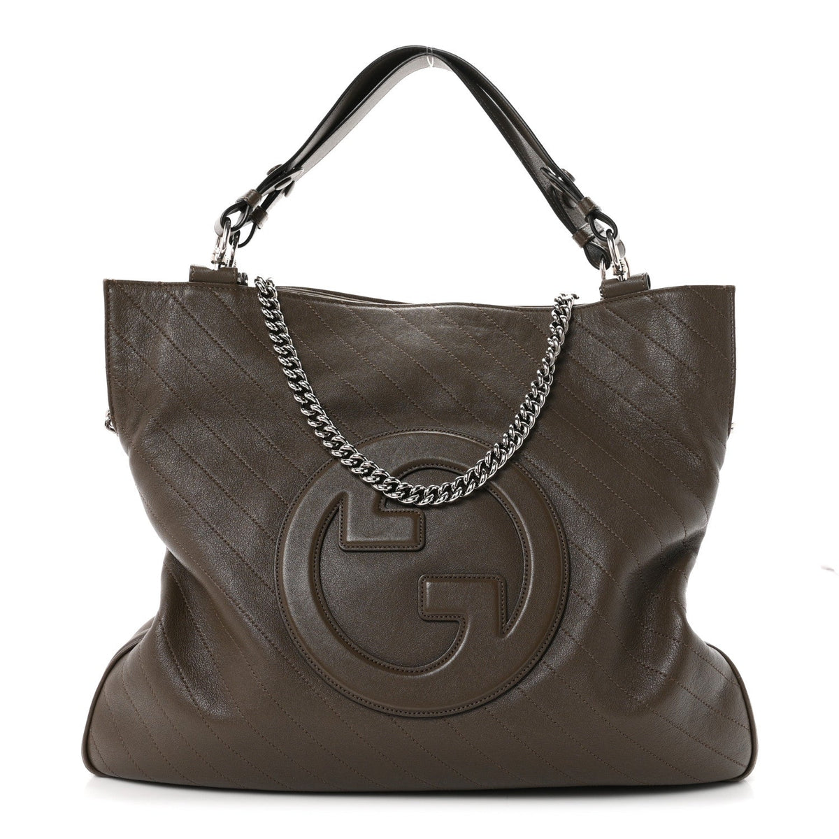Sakai Be Green Calfskin Diagonal Stitched Medium Blondie Tote Craclet Brown