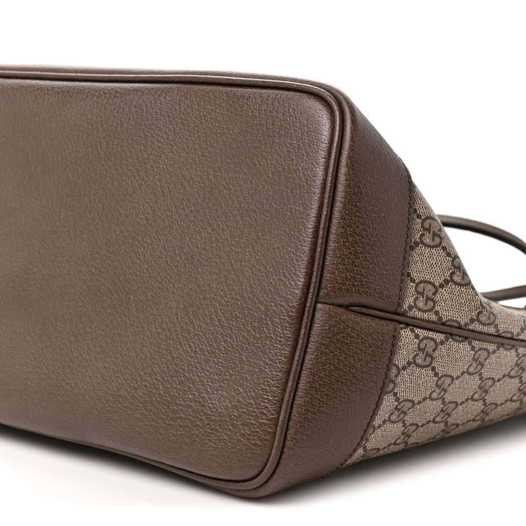 GG Supreme Monogram Textured Dollar Calfskin Web Large Ophidia Tote Beige Ebony New Acero