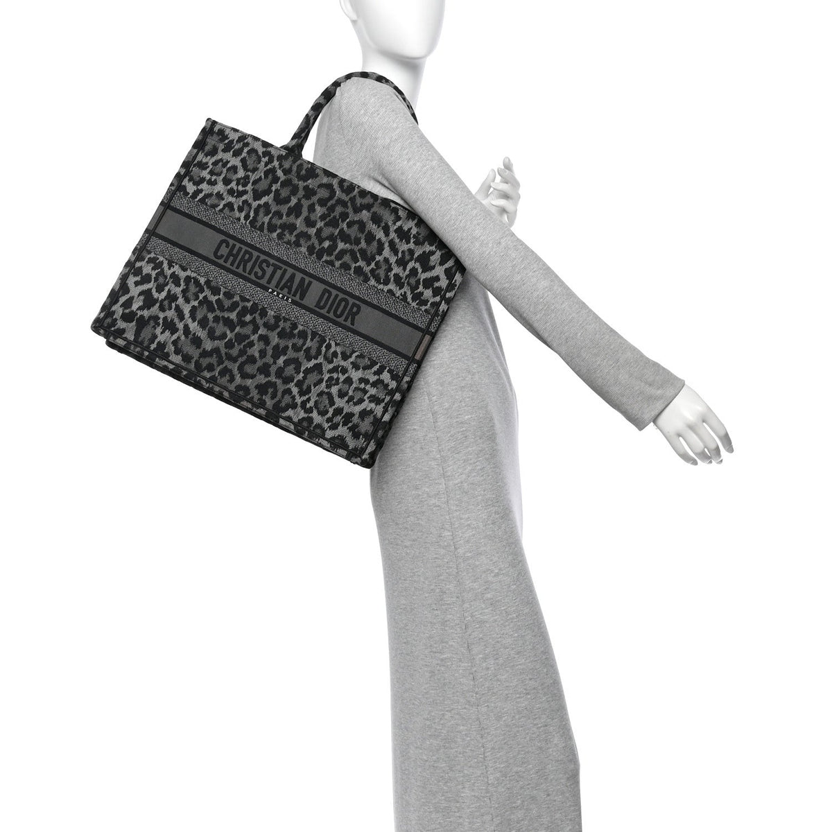 Canvas Mizza Embroidered Large Leopard Book Tote Grey