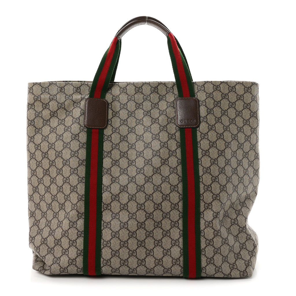 Tender GG Supreme Monogram Textured Dollar Calfskin Web Tote Beige Ebony New Acero