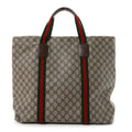 Tender GG Supreme Monogram Textured Dollar Calfskin Web Tote Beige Ebony New Acero