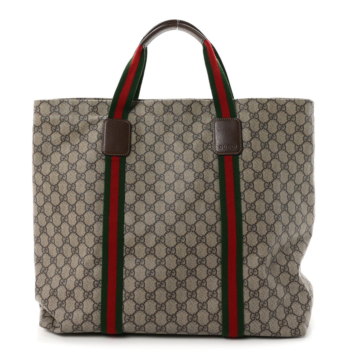 Tender GG Supreme Monogram Textured Dollar Calfskin Web Tote Beige Ebony New Acero