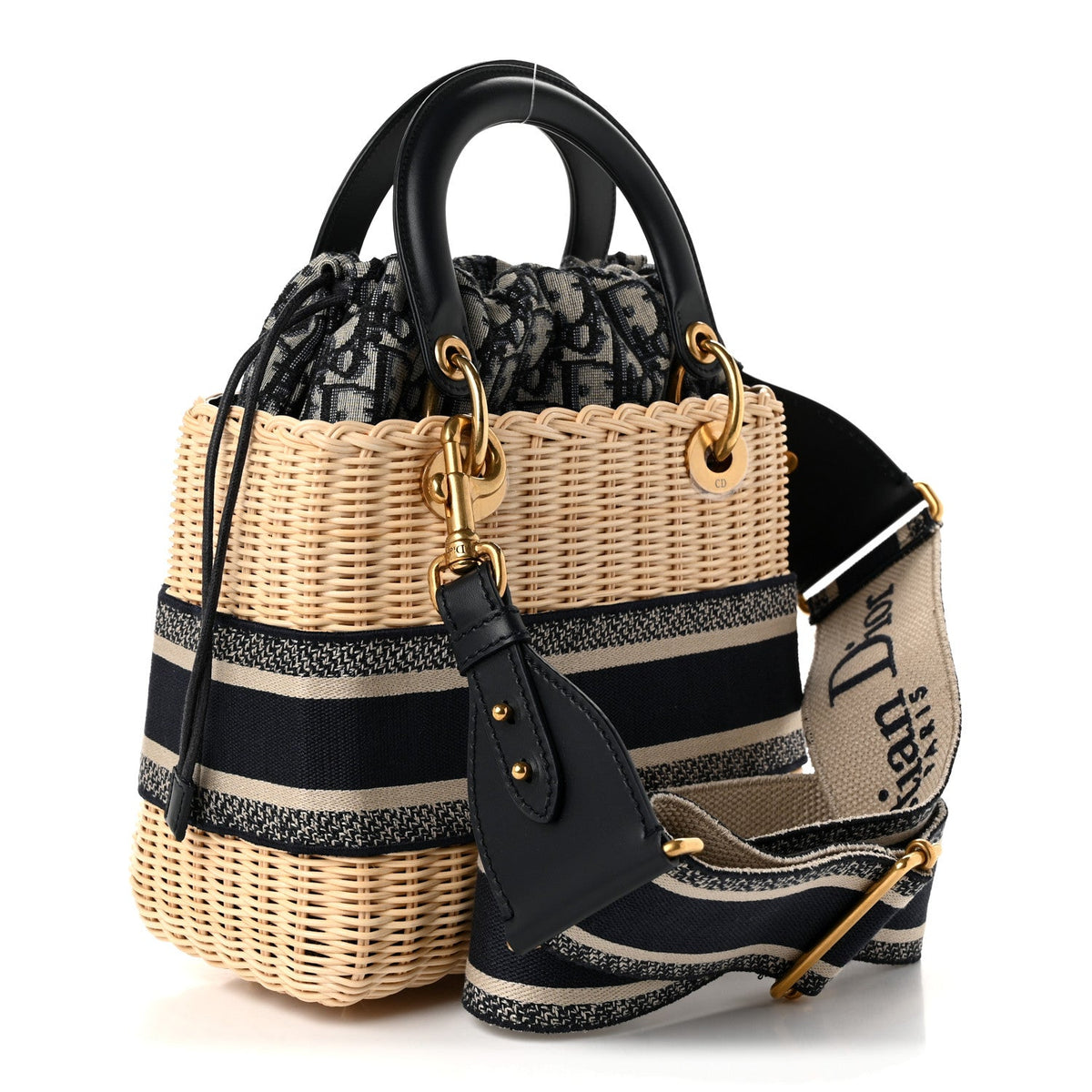 Wicker Oblique Medium Lady Dior Bag Blue