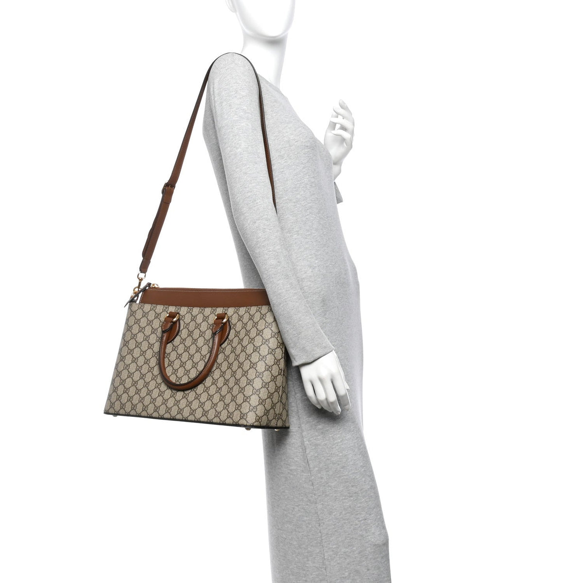 GG Supreme Monogram Large Zip Top Tote Beige Tuscany